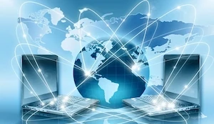 représentation du web avec la Terre et deux ordinateur